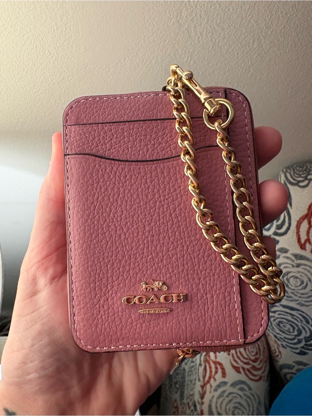 Coach Zip Card Case in True Pink Pebbled Leather